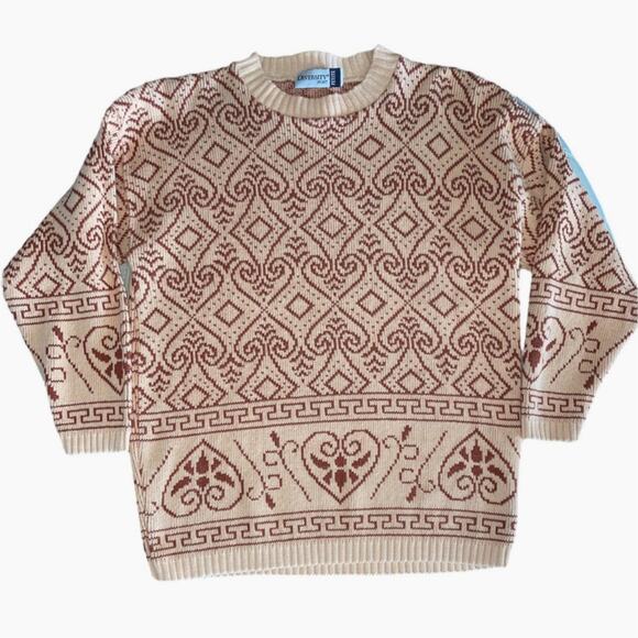 Vintage 90s Diversity Sport Printed Heart Knit Sweater Petite Large - Picture 1 of 5